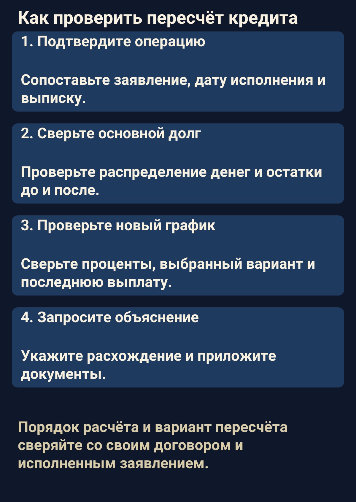 Как проверить пересчёт кредита