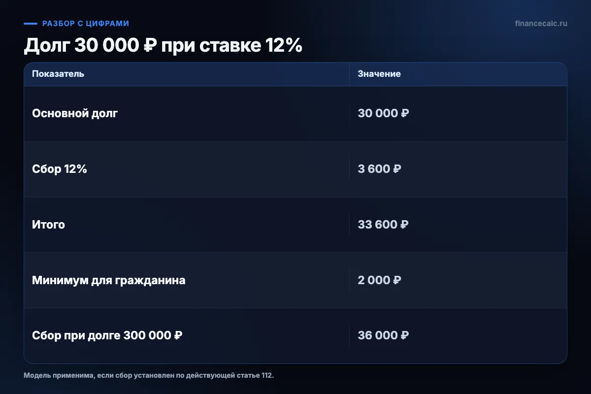 Долг 30 000 ₽ плюс исполнительский сбор