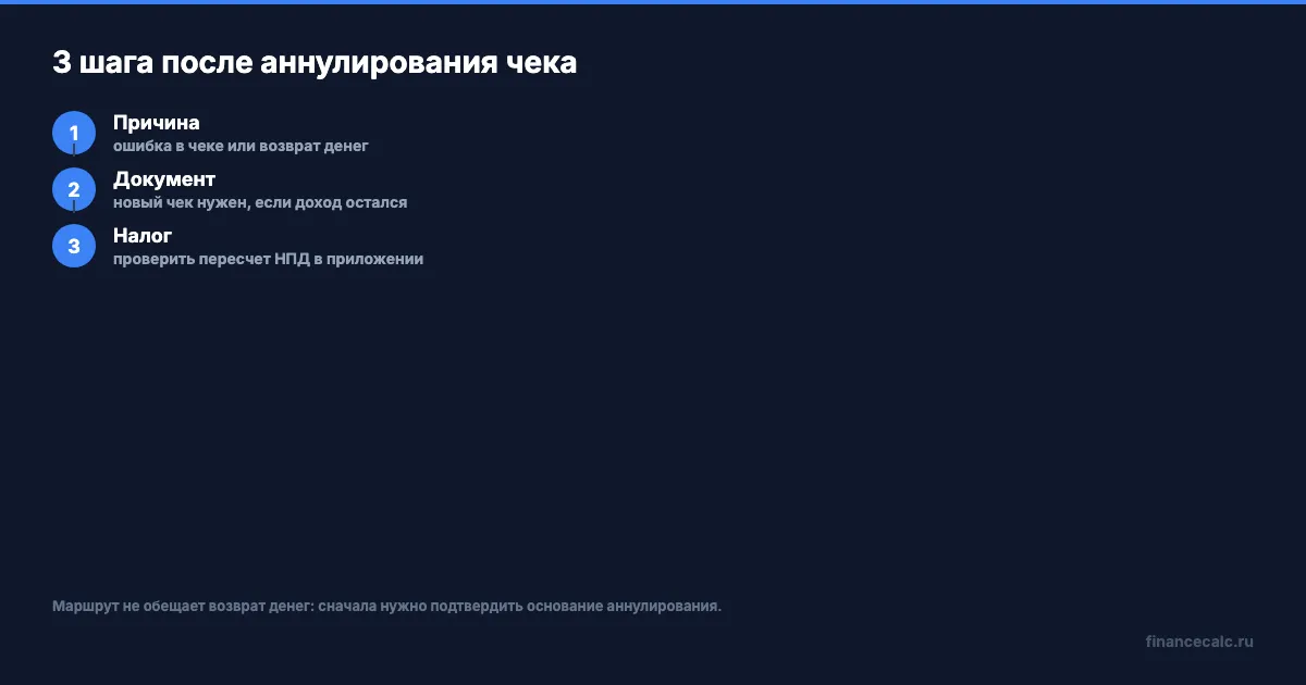 3 шага после аннулирования чека НПД
