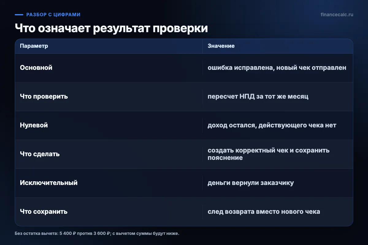 Сценарии после аннулирования чека самозанятого