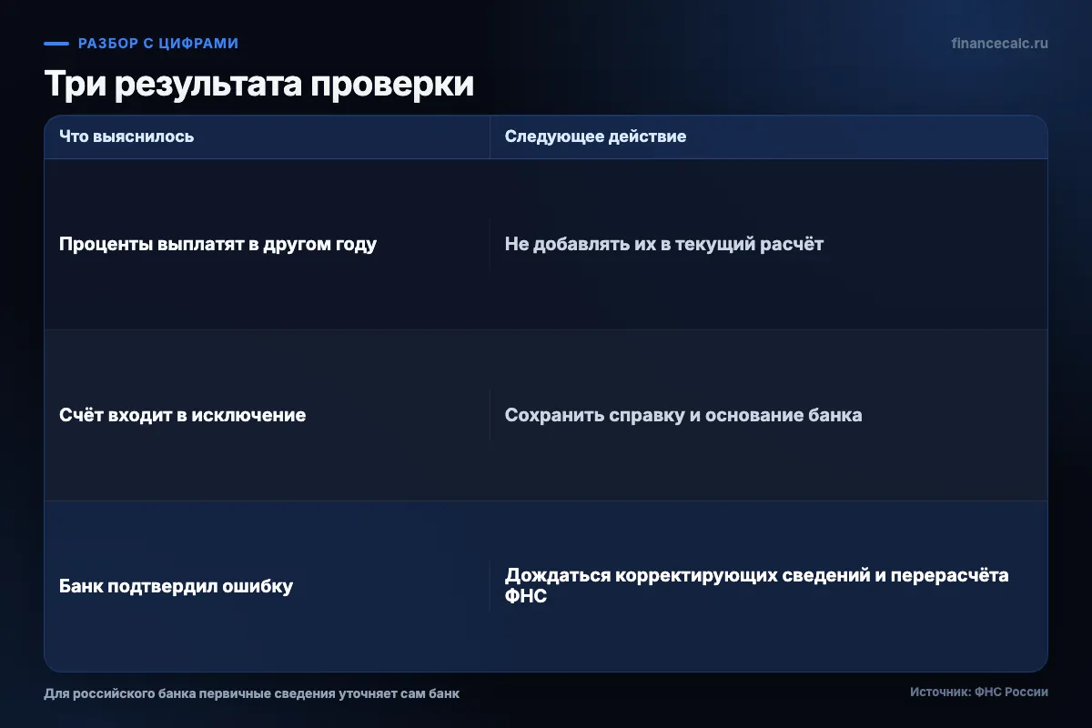 Три результата проверки процентов