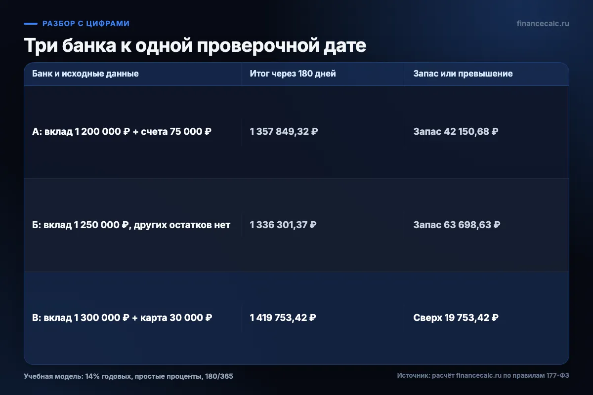 Три банка: запас и превышение к одной дате