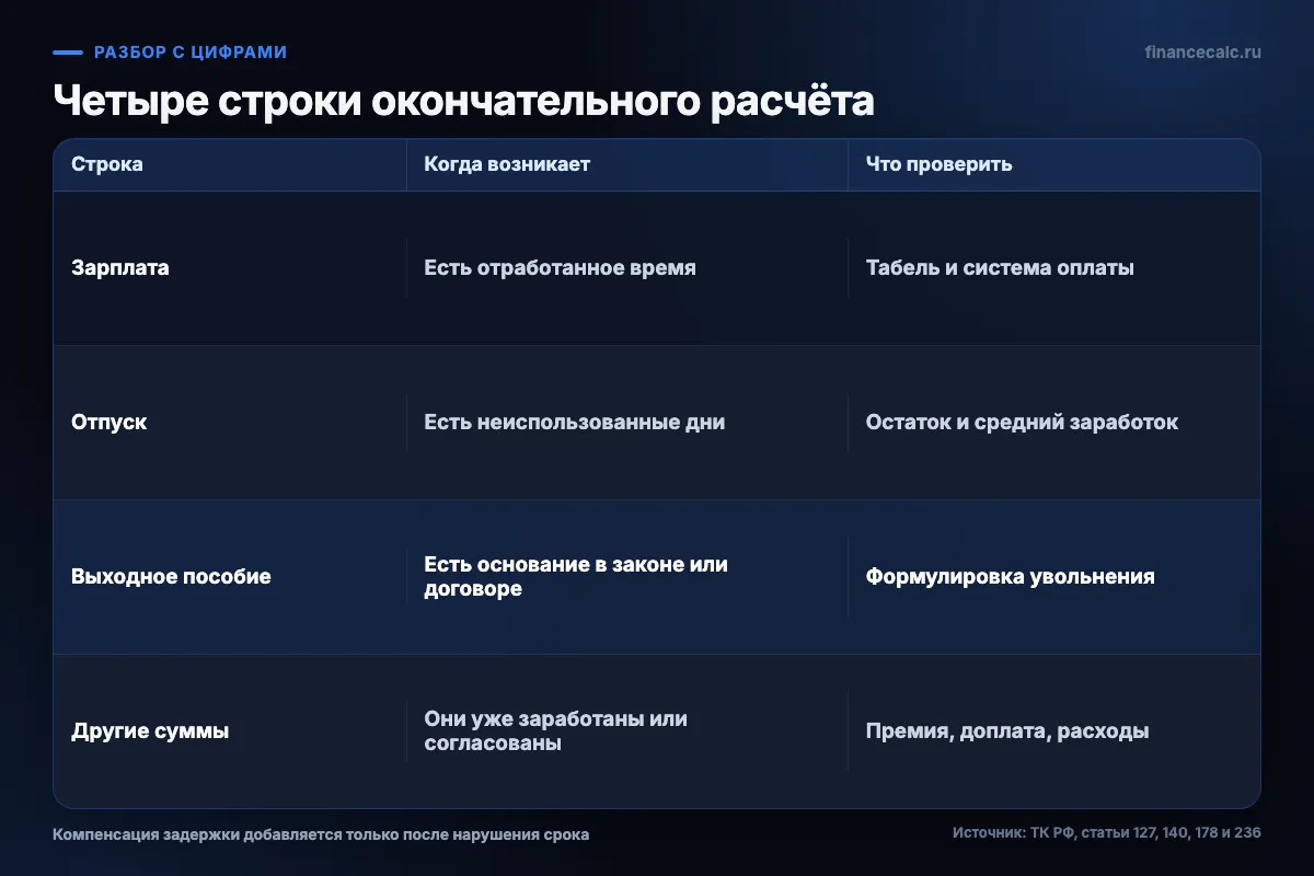 Четыре строки окончательного расчёта