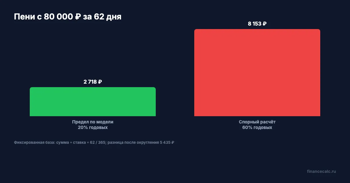 Пени за 62 дня: модель двух ставок