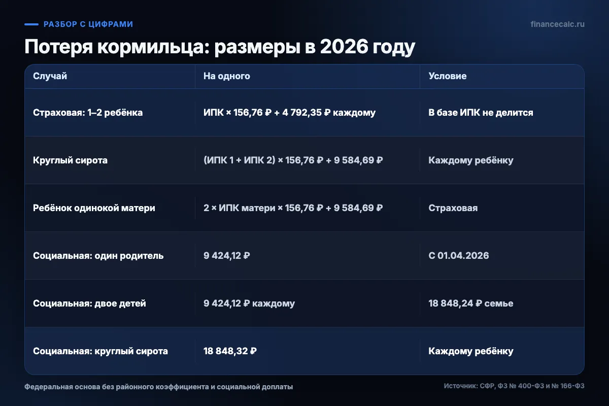 Пенсия по потере кормильца в 2026 году: таблица размеров