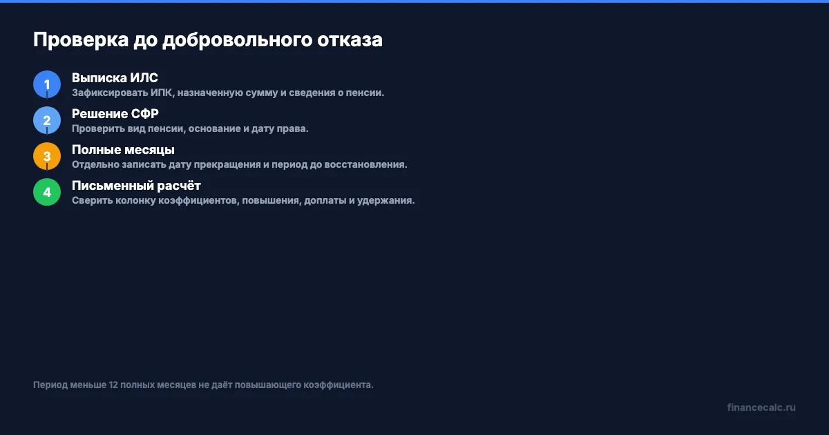 Проверка до добровольного отказа от пенсии