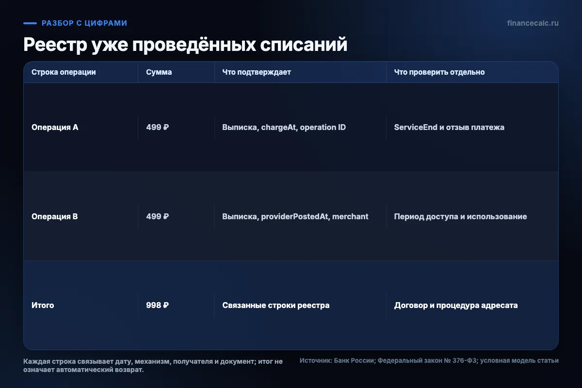 Реестр дат и документов по двум операциям