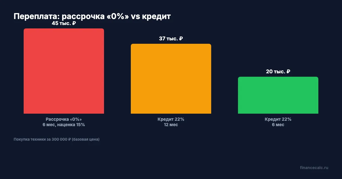 Сравнение переплат: рассрочка 0% vs кредит на разные сроки