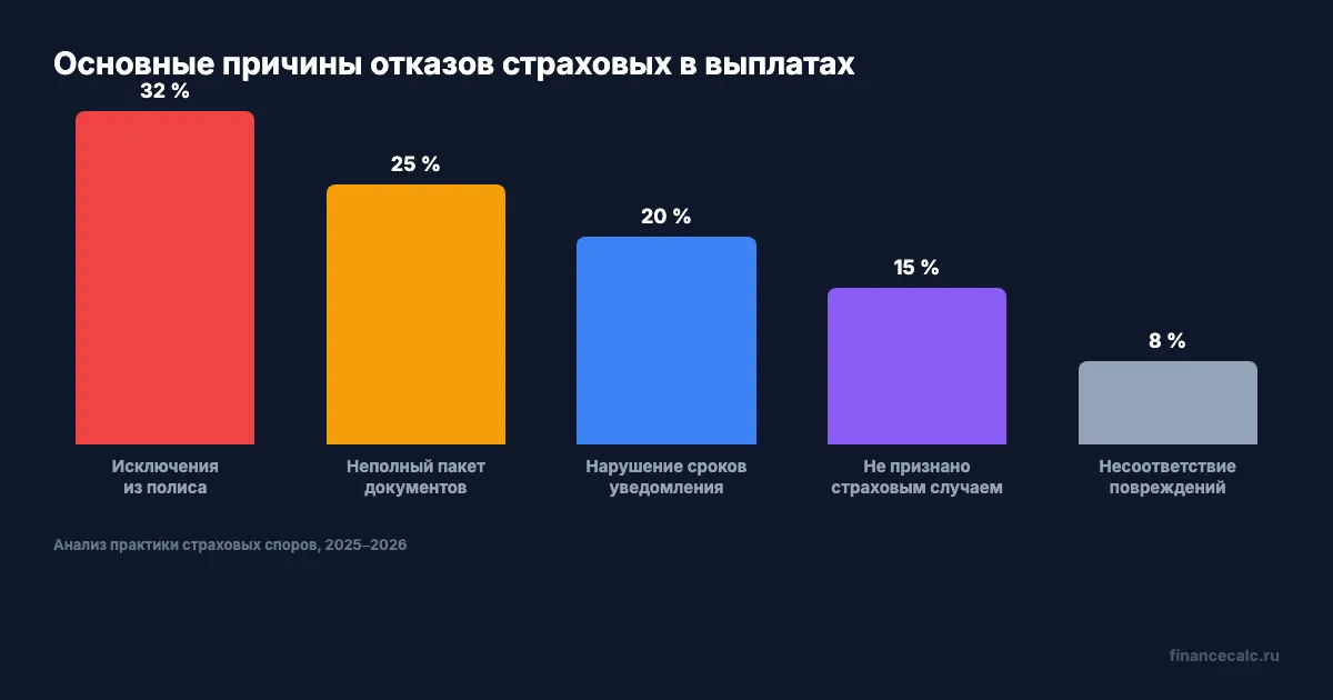 Основные причины отказов страховых компаний в выплатах