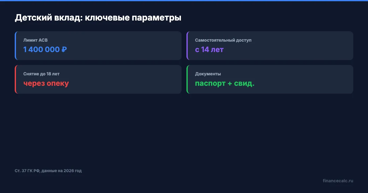 Ключевые параметры детского вклада