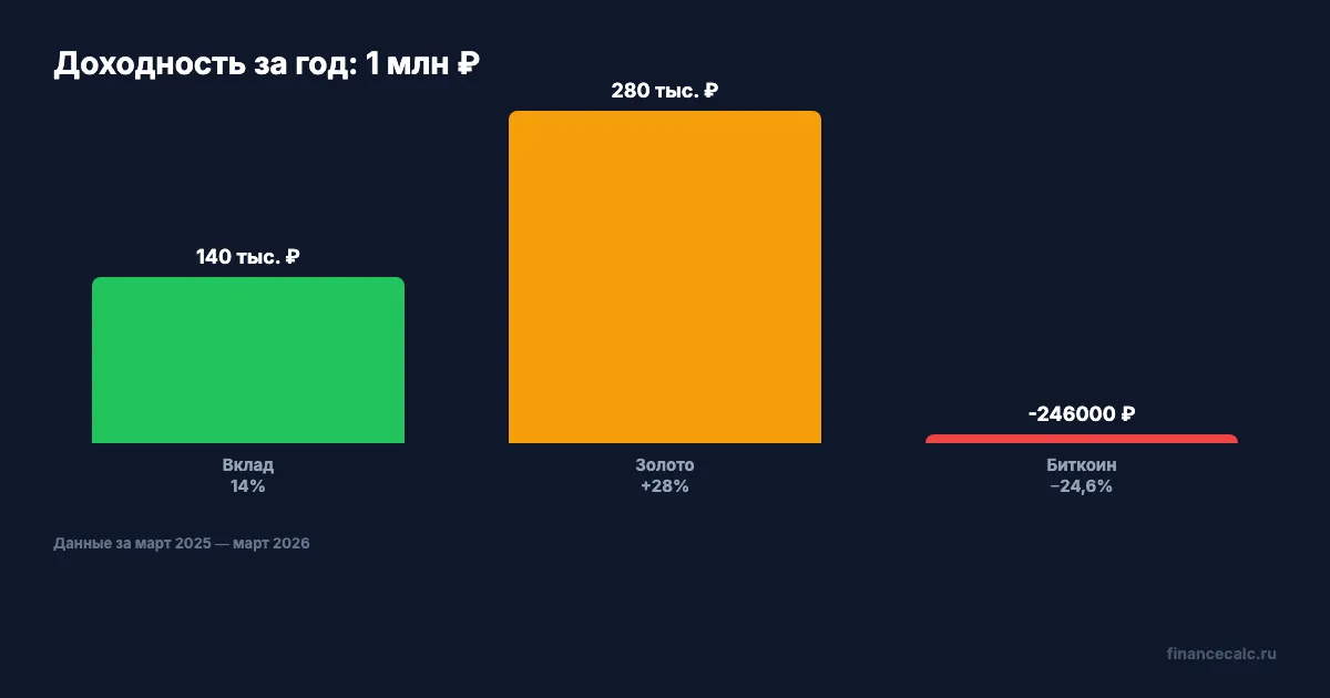 Сравнение доходности: крипта vs вклад vs золото