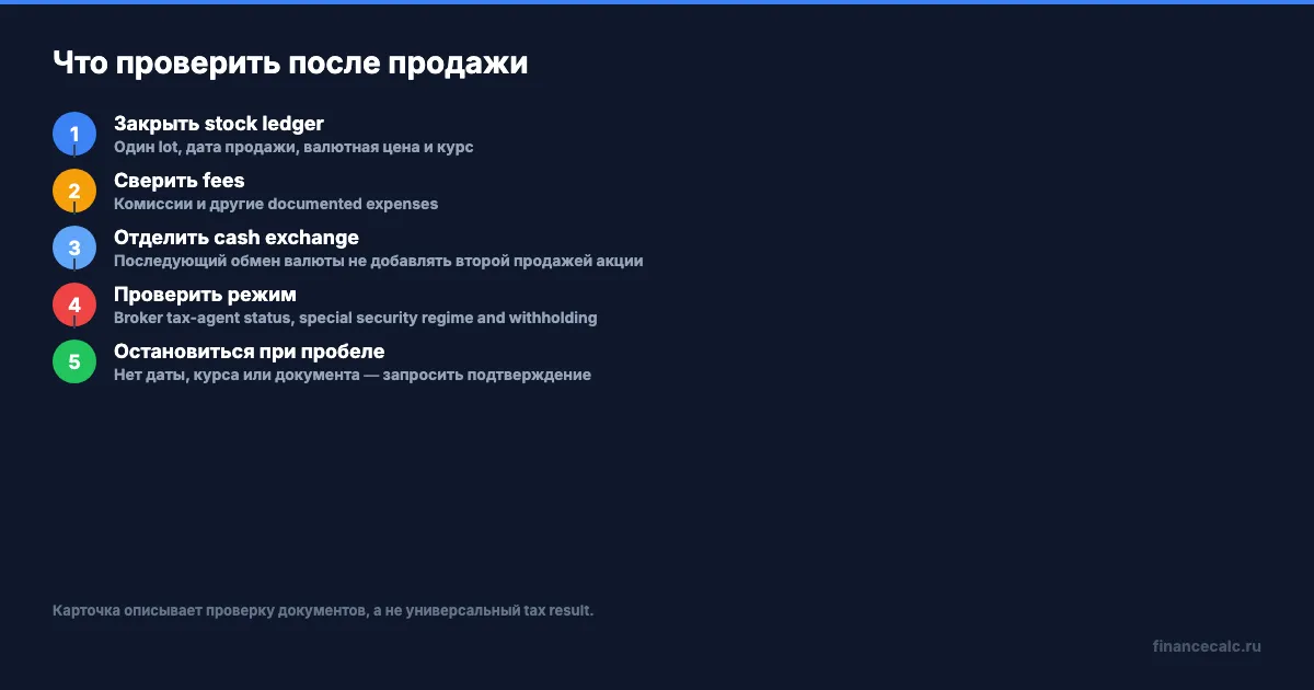 Проверка результата после продажи иностранной акции
