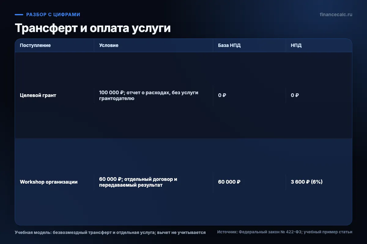 Целевой грант и оплачиваемый workshop: пример базы НПД