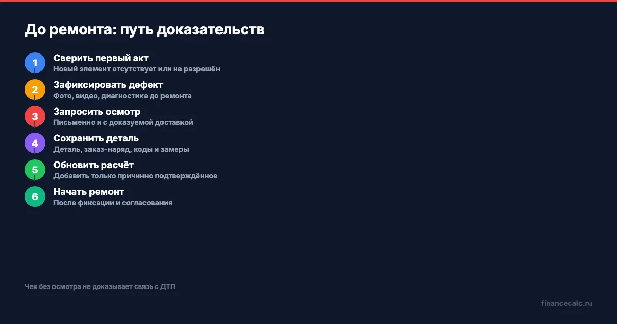 Маршрут фиксации скрытого повреждения до ремонта