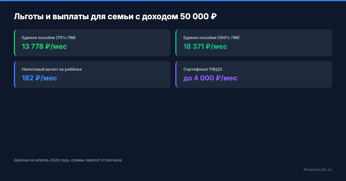 Льготы и выплаты для семьи с доходом 50 000 ₽