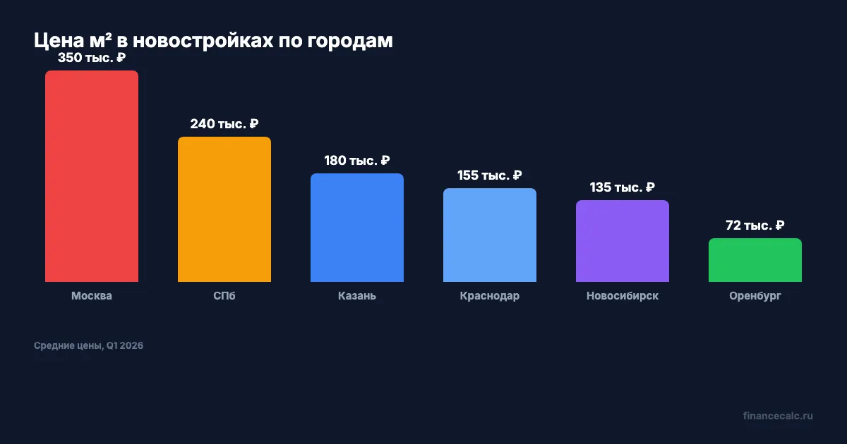 Средние цены на жильё по городам России