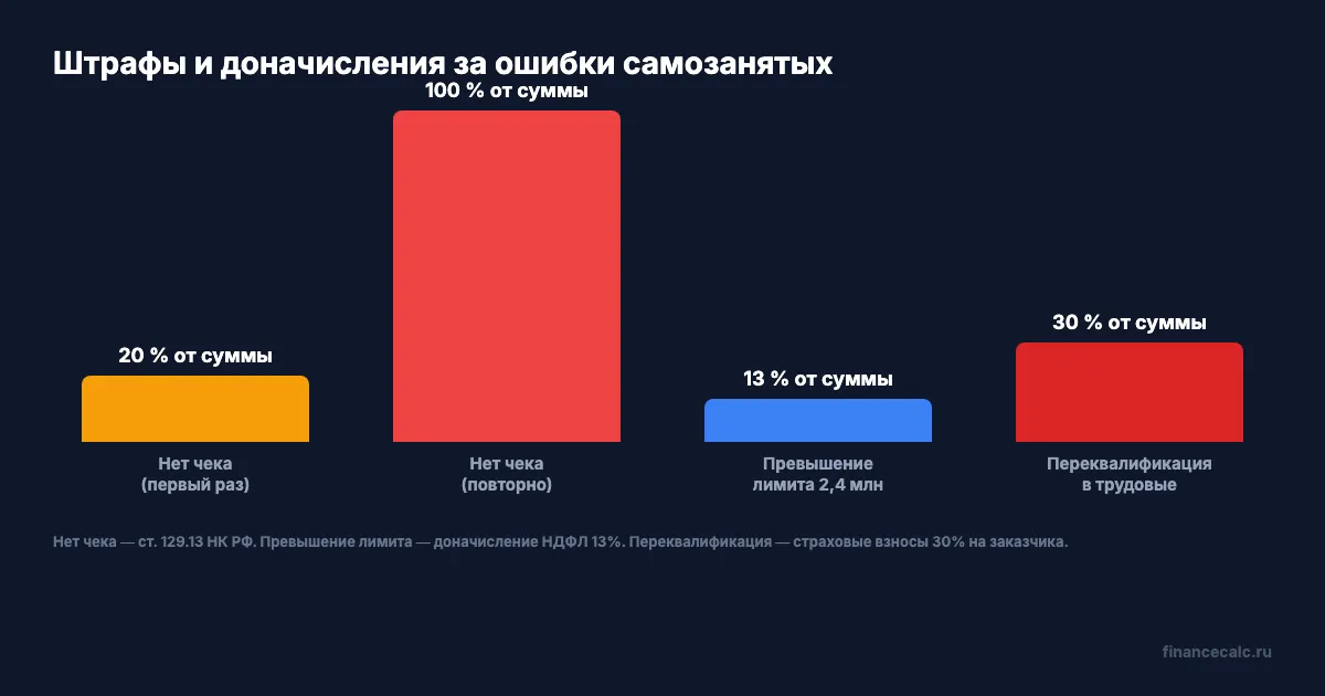 Штрафы и доначисления за ошибки самозанятых