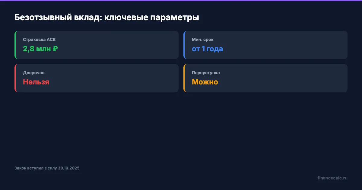 Ключевые параметры безотзывного вклада