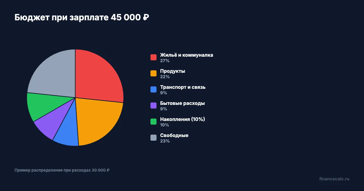 Распределение бюджета при зарплате 45 000 ₽