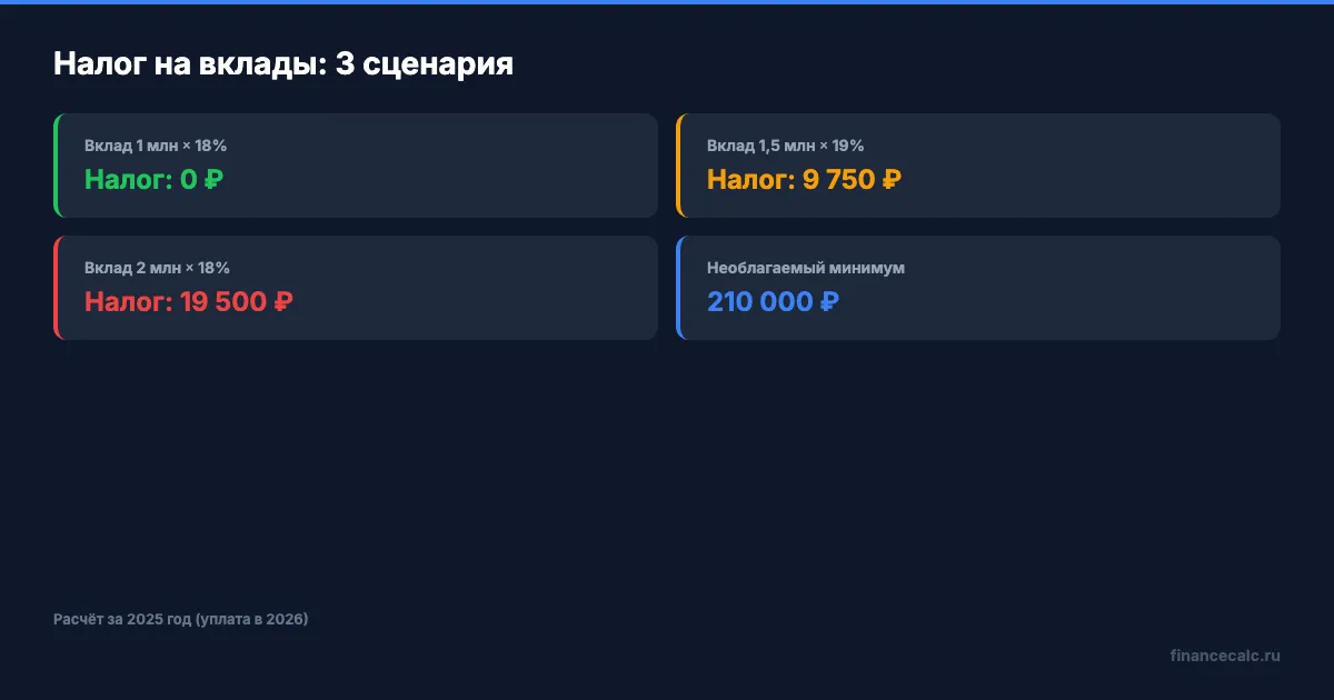Расчёт налога на вклады: 3 сценария