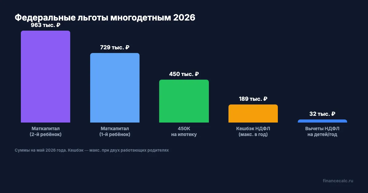 Федеральные льготы многодетным 2026