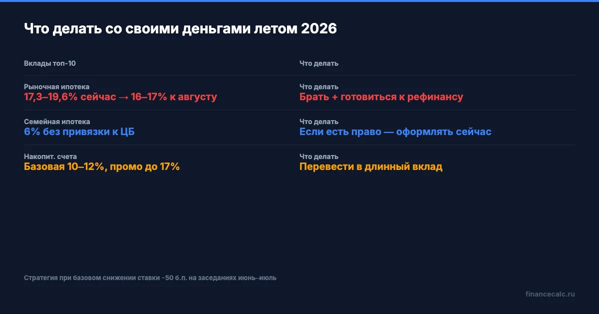 Стратегия по вкладам, ипотеке, кредитам и накопительным счетам на лето 2026 при ставке ЦБ 14,5%