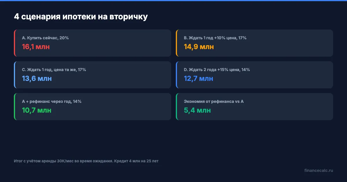 Сравнение 4 сценариев: купить сейчас vs ждать