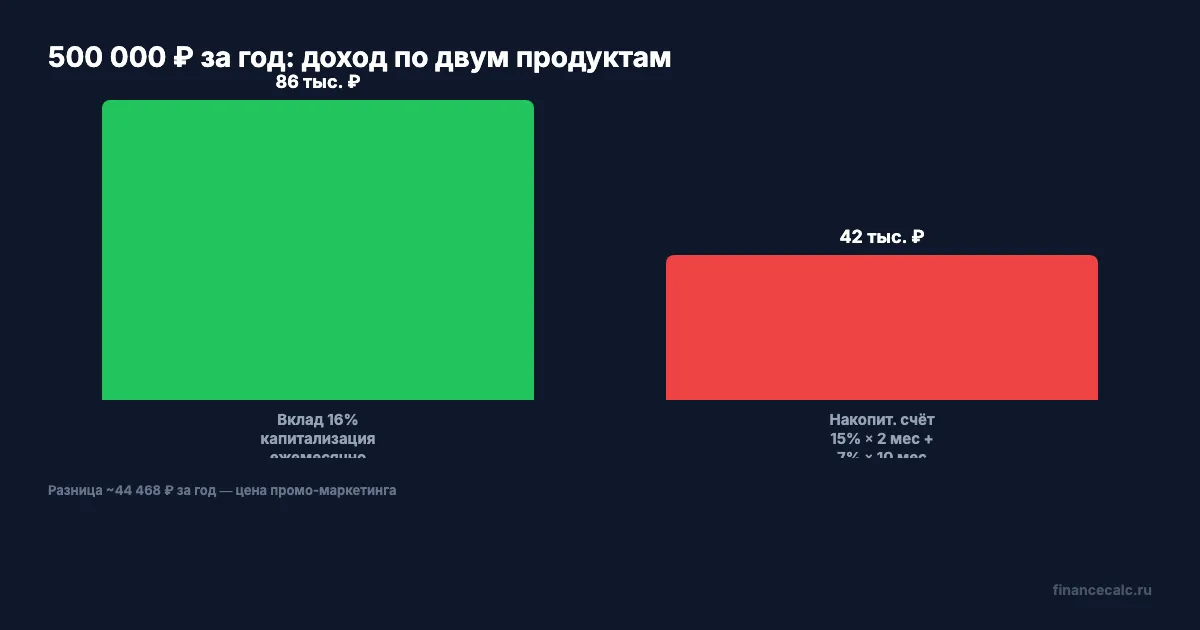 Доходность 500 000 ₽ за год: накопительный счёт vs вклад