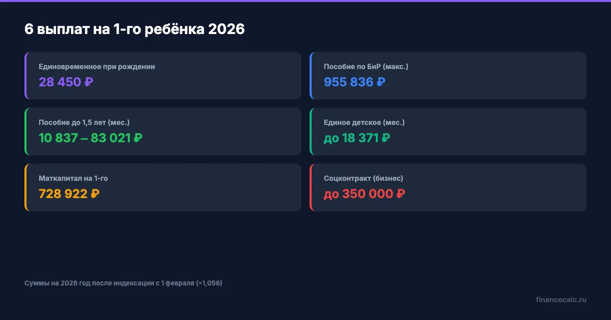 6 ключевых выплат на первого ребёнка в 2026 году