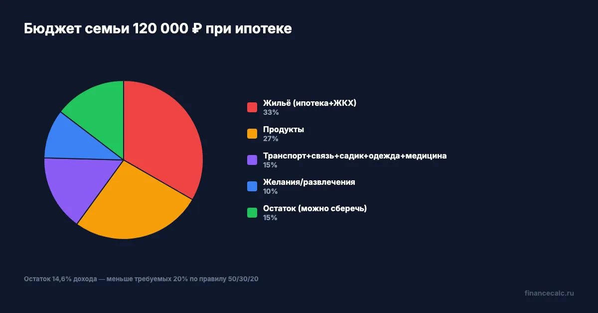 Распределение бюджета семьи 120000 при ипотеке