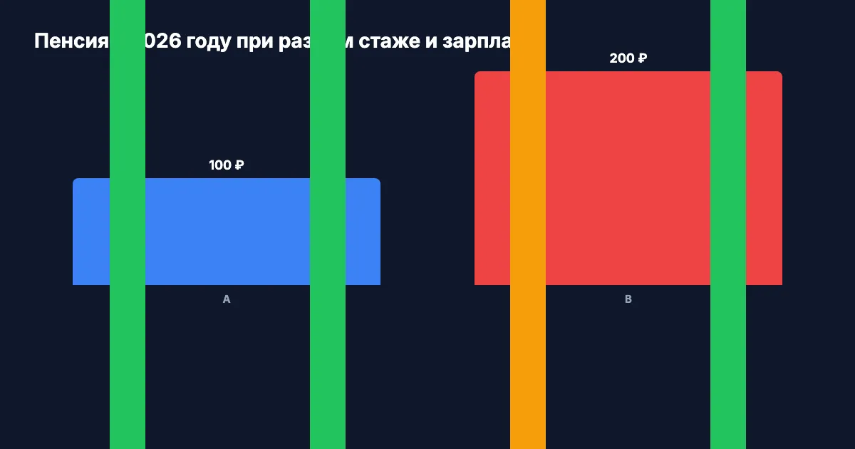 Пенсия при стаже 12, 22, 35 и 42 года при разных зарплатах