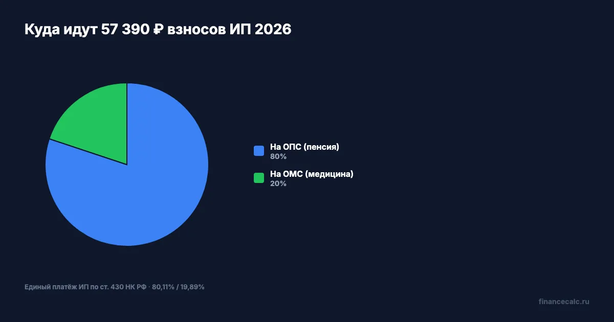Фиксированные взносы ИП 2026: куда идут 57 390 ₽