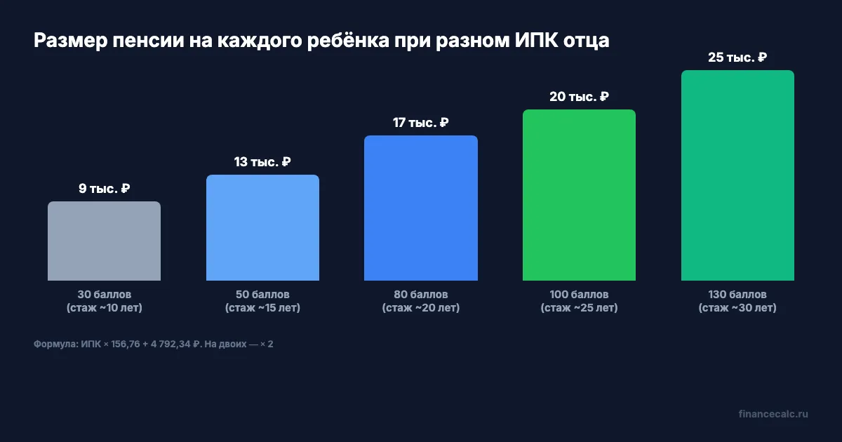 Размер пенсии на каждого ребёнка при разном ИПК отца