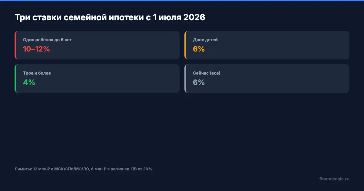 Три ставки семейной ипотеки с 1 июля 2026