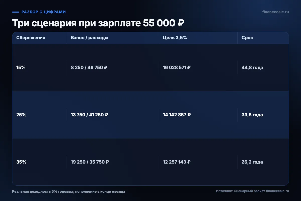 Три нормы сбережений и срок до FIRE