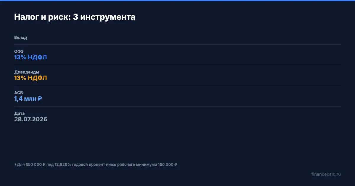 Налоги и риски трех инструментов