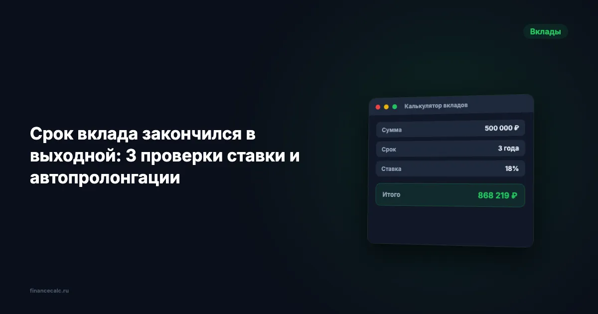 Срок вклада закончился в выходной: 3 проверки ставки и автопролонгации