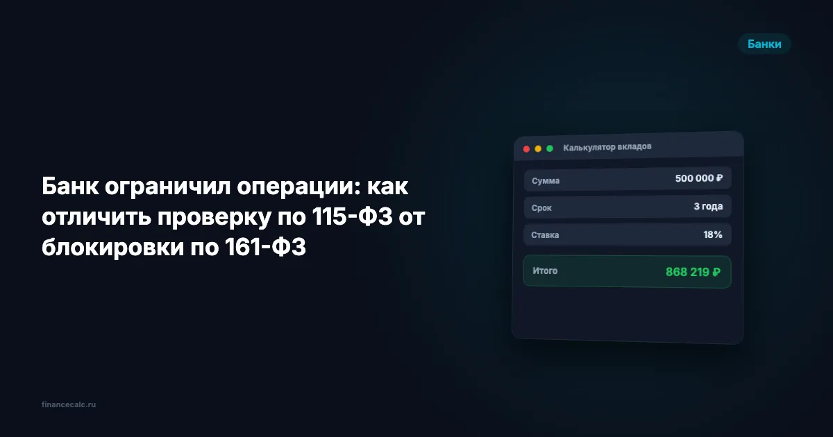 Банк ограничил операции: как отличить проверку по 115-ФЗ от блокировки по 161-ФЗ