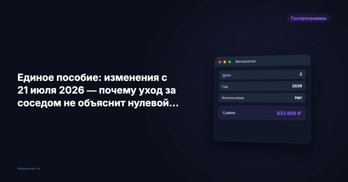 Единое пособие: изменения с 21 июля 2026 — почему уход за соседом не объяснит нулевой доход
