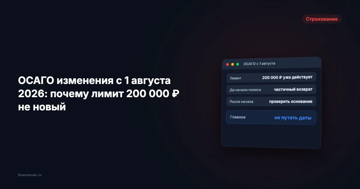 ОСАГО изменения с 1 августа 2026: почему лимит 200 000 ₽ не новый
