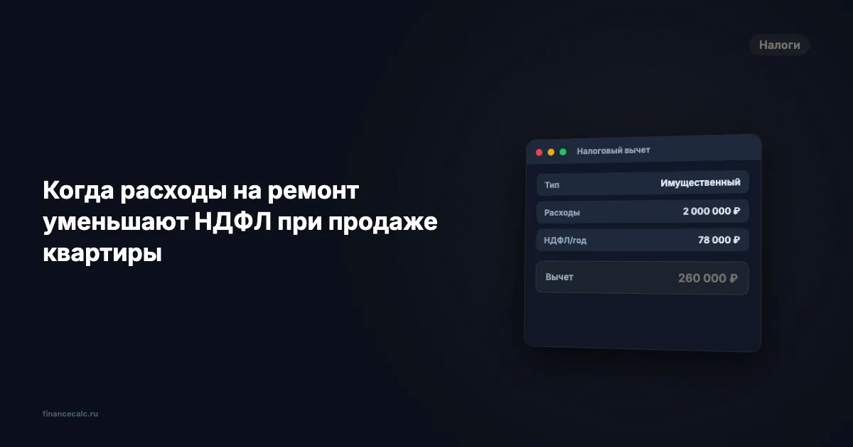 Когда расходы на ремонт уменьшают НДФЛ при продаже квартиры