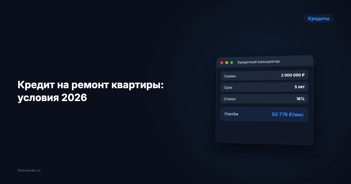 Кредит на ремонт квартиры 2026: условия, ставки, сравнение