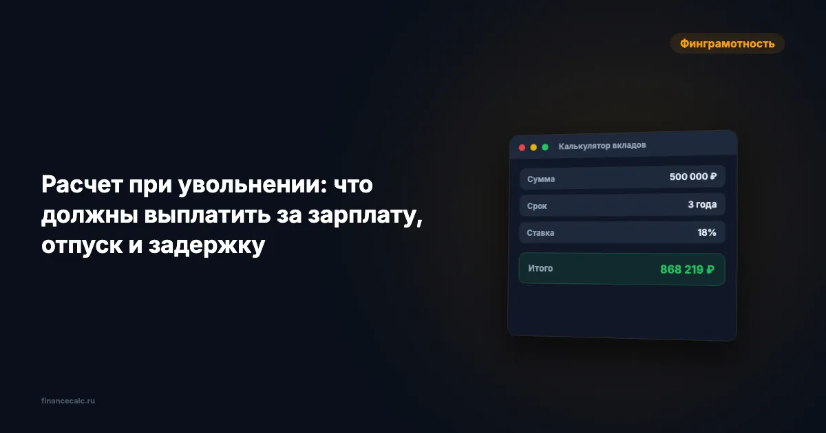 Расчет при увольнении: что должны выплатить за зарплату, отпуск и задержку