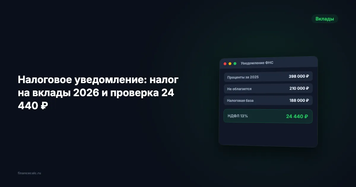 Налоговое уведомление: налог на вклады 2026 и проверка 24 440 ₽