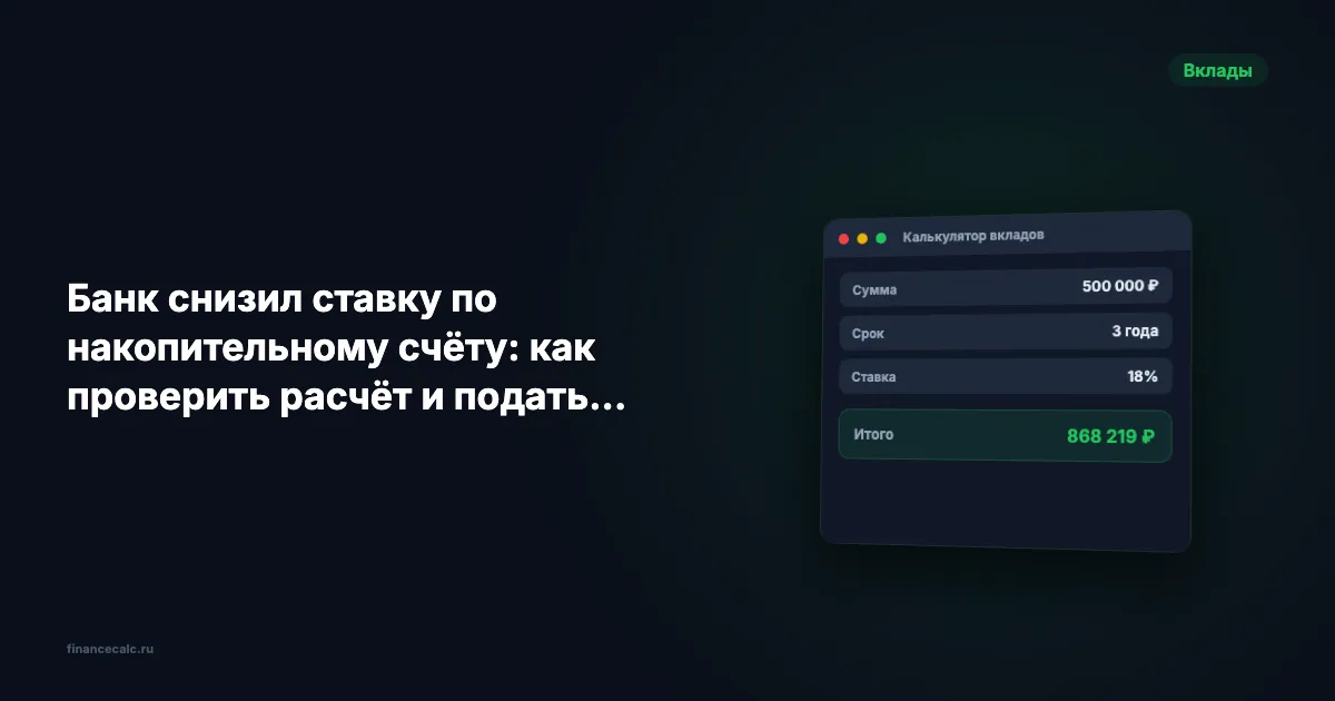 Банк снизил ставку по накопительному счёту: как проверить расчёт и подать претензию