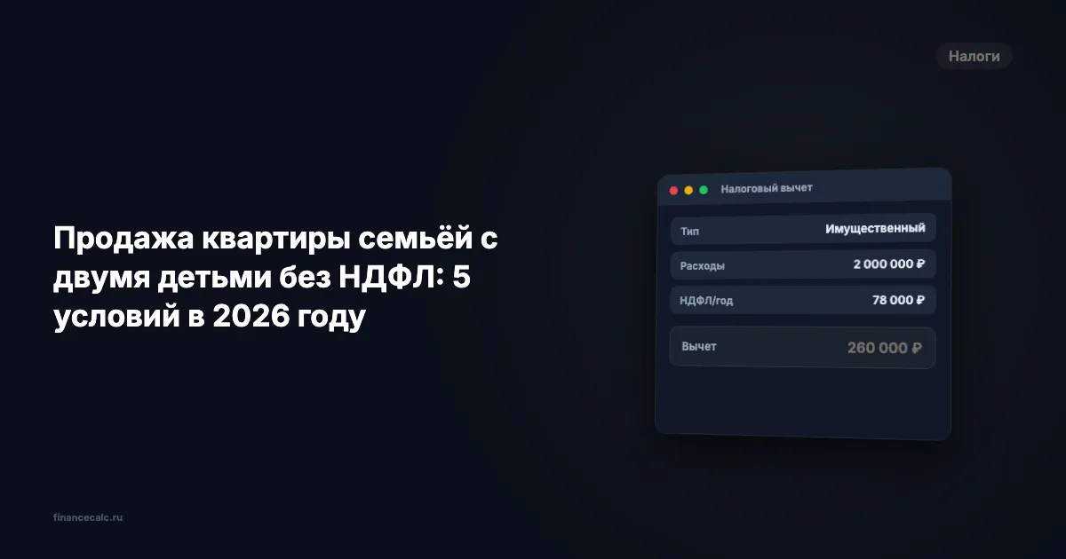 Продажа квартиры семьёй с двумя детьми без НДФЛ: 5 условий в 2026 году