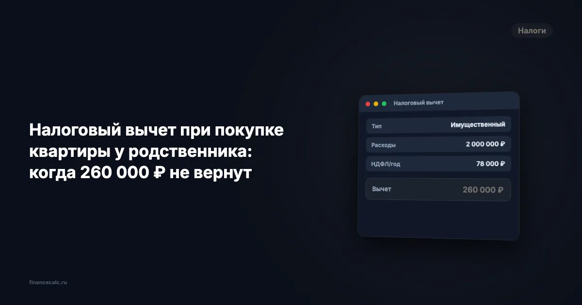 Квартира у родственника 2026: почему вычет 260 000 ₽ не вернут даже с ипотекой