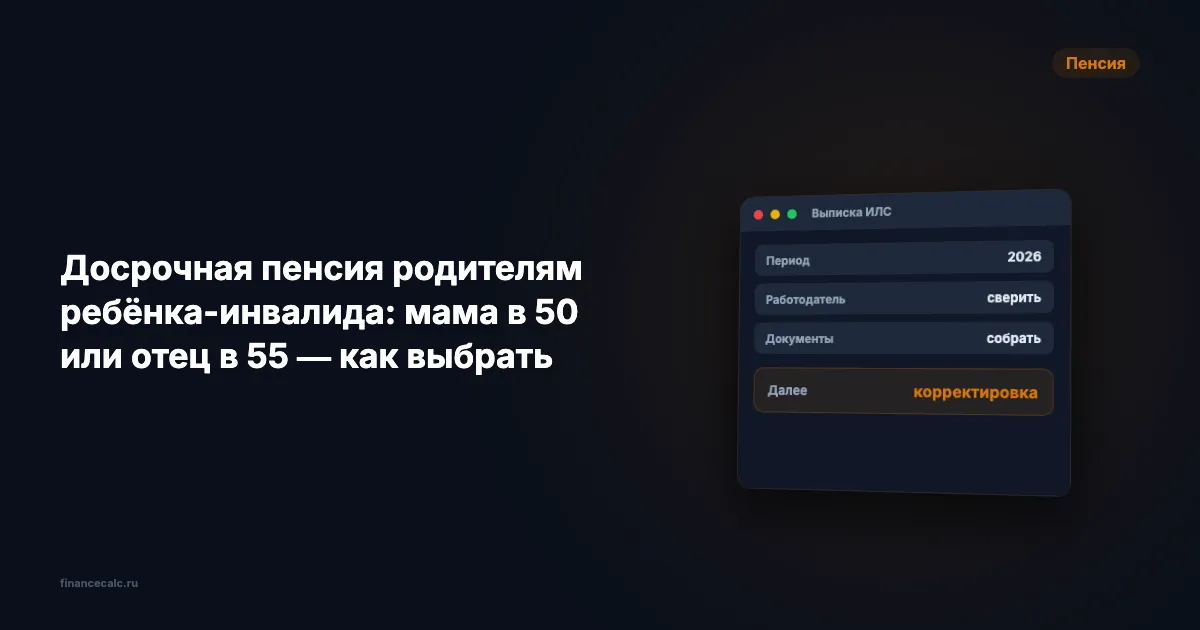 Ребёнок-инвалид 2026: досрочная пенсия маме в 50 или отцу в 55, но не обоим