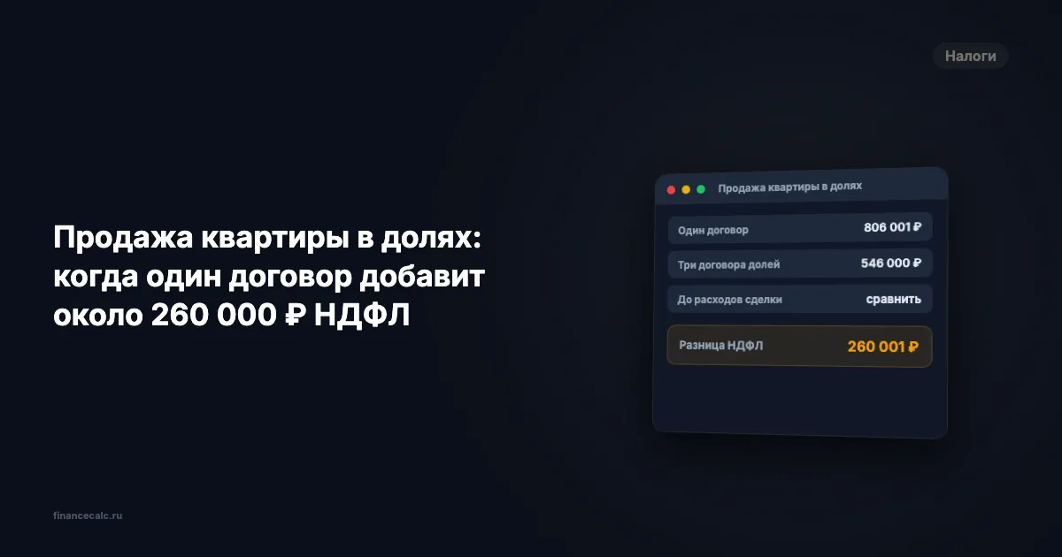 Продажа квартиры в долях 2026: почему один договор добавит около 260 000 ₽ НДФЛ