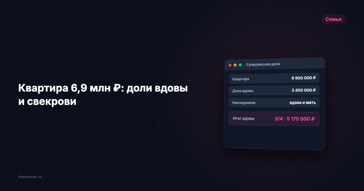 Квартира за 6,9 млн ₽ после мужа 2026: почему вдове 3/4, а свекрови 1/4